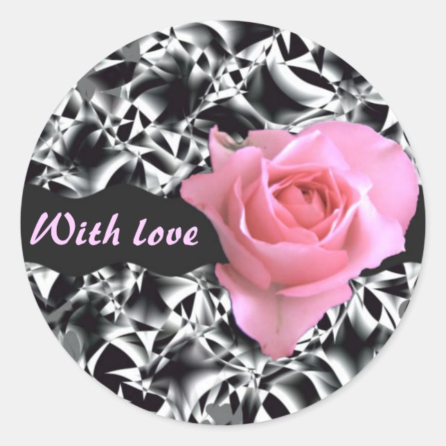 Pegatina Redonda Rosa en blanco y negro (Anverso)