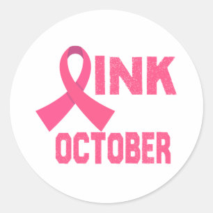 Pegatina Redonda Rosa en octubre