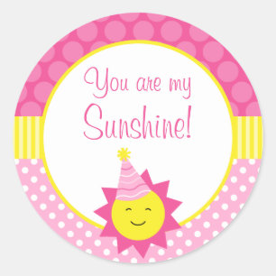 Pegatina Redonda Rosa Eres Mi Sunshine Polka Dot Primer Cumpleaños