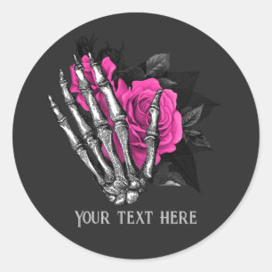 Pegatina Redonda Rosa esquelética personalizada gótica vintage