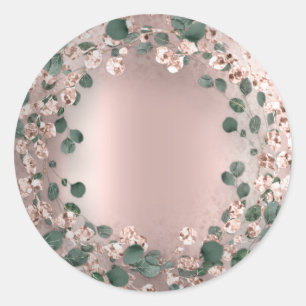 Pegatina Redonda Rosa Eucalyptus Wreath Bridal Boda Rustic