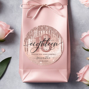 Pegatina Redonda Rosa Faux Purpurina y Relieve metalizado 18 cumple