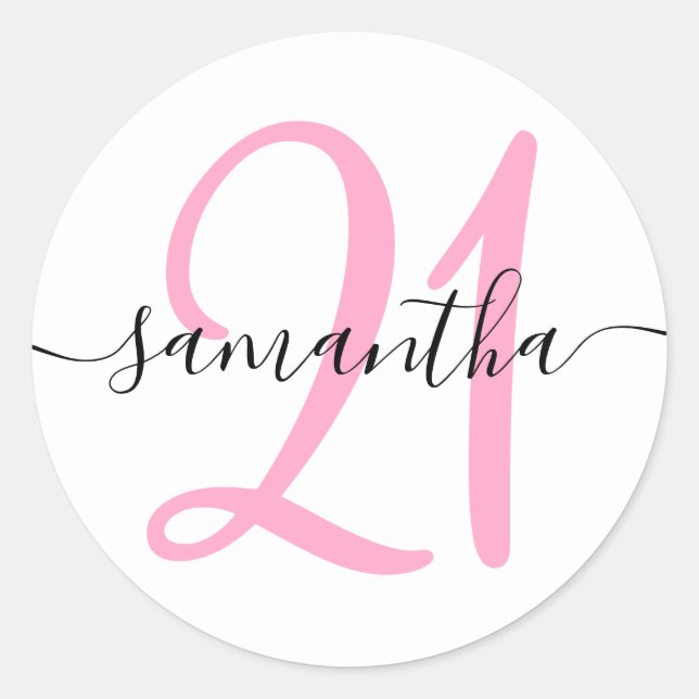 Pegatina Redonda Rosa Femenina Personalizada 21 (Anverso)