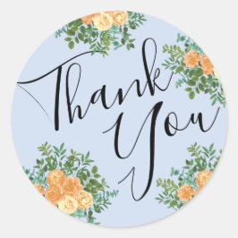 Pegatina Redonda Rosa Floral Boda azul claro de color azul pálido