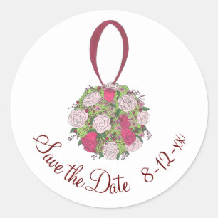 Pegatina Redonda Rosa Floral Bridal Bouquet Wedding Salva la fecha