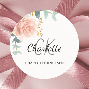 Pegatina Redonda Rosa floral verde oro gracias