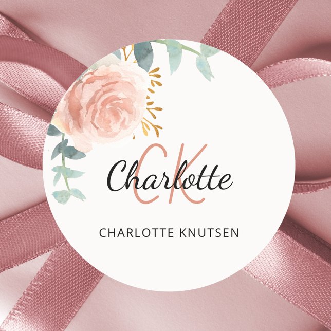 Pegatina Redonda Rosa floral verde oro gracias (Subido por el creador)