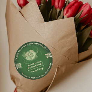 Pegatina Redonda Rosa florista Flor Olive Green & Beige Business