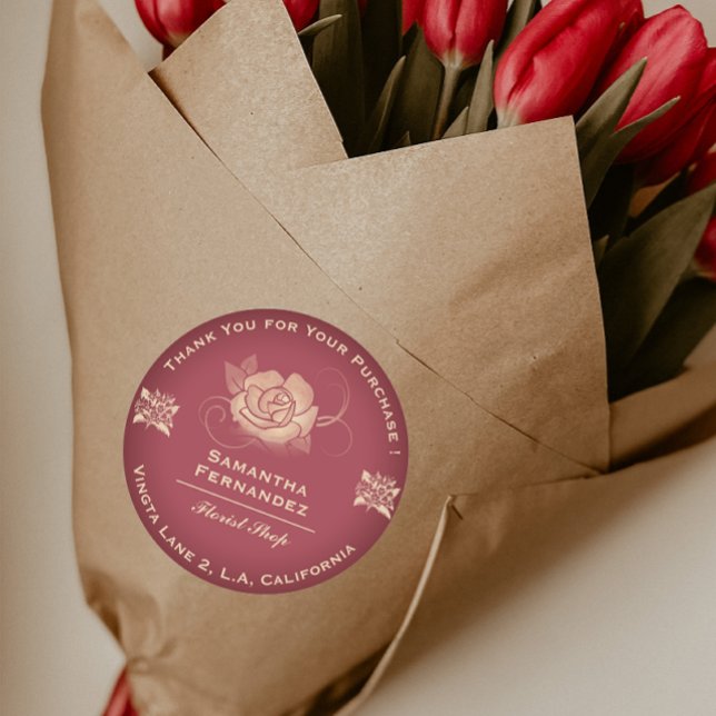 Pegatina Redonda Rosa florista Flor Red & Beige Business (Subido por el creador)