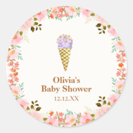 Pegatina Redonda Rosa Flower Garden Scoop Ice Cream Baby Shower