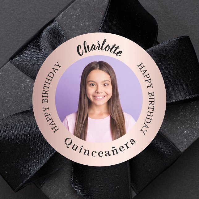 Pegatina Redonda Rosa foto de personalizado dorado (Subido por el creador)