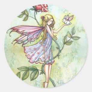 Pegatina Redonda Rosa Friend Fairy and Bunny Pegatinas