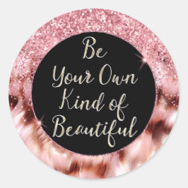 Pegatina Redonda Rosa Girly Glitzy Sparkle Gold Zebra Purpurina