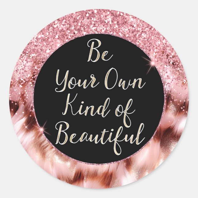 Pegatina Redonda Rosa Girly Glitzy Sparkle Gold Zebra Purpurina (Anverso)