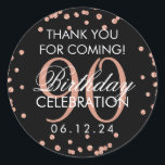 Pegatina Redonda Rosa Gold Black 90th Birthday Gracias Purpurina<br><div class="desc">Elegante 90º cumpleaños "Gracias" Rosa de Faux de Oro Purpurina Confetti Black favtag plantilla.</div>