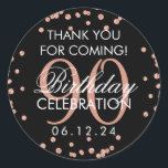 Pegatina Redonda Rosa Gold Black 90th Birthday Gracias Purpurina<br><div class="desc">Elegante 90º cumpleaños "Gracias" Rosa de Faux de Oro Purpurina Confetti Black favtag plantilla.</div>