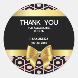 Pegatina Redonda Rosa Gold Egypt Geometric Gold Bow 16th Birthday