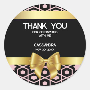 Pegatina Redonda Rosa Gold Egypt Geometric Gold Bow 16th Birthday