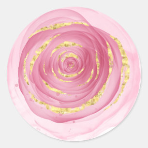 Pegatina Redonda Rosa GOld Flower Favor Delicate Ing Pintado Rosa