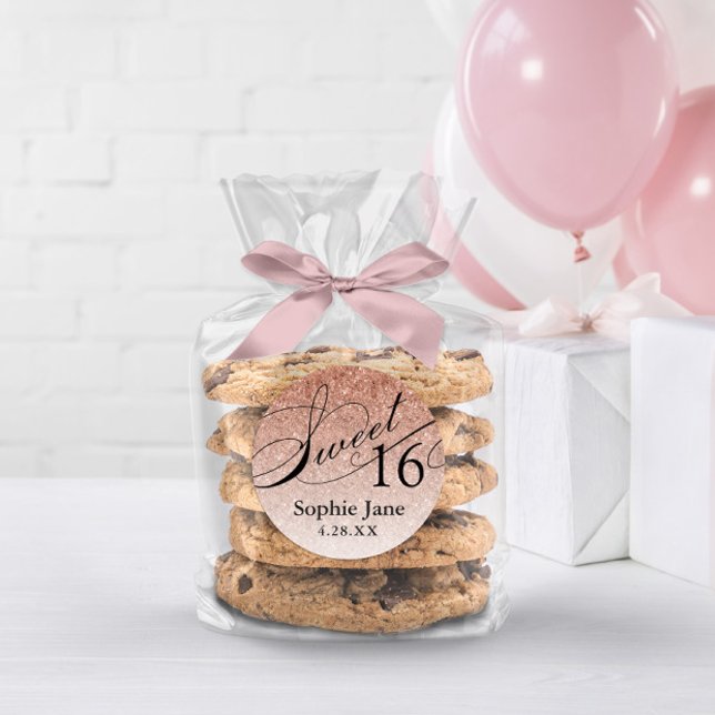Pegatina Redonda Rosa Gold Glam Purpurina Sweet 16 Personalizado (Subido por el creador)