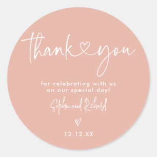 Pegatina Redonda Rosa Gold Minimalista Script Boda moderno
