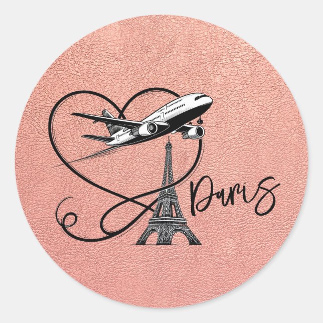 Pegatina Redonda Rosa Gold Paris Passport (Anverso)