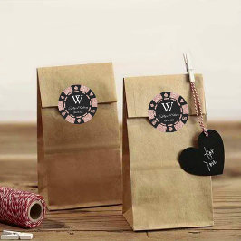 Pegatina Redonda Rosa Gold Poker Chip Casino Wedding Party Favor