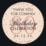Pegatina Redonda Rosa Gold Rubor 80th Birthday Gracias Purpurina<br><div class="desc">Elegante cumpleaños número 80 "Gracias" Rosa Purpurina de Faux de Oro Confetti Rubor Pink etiqueta.</div>