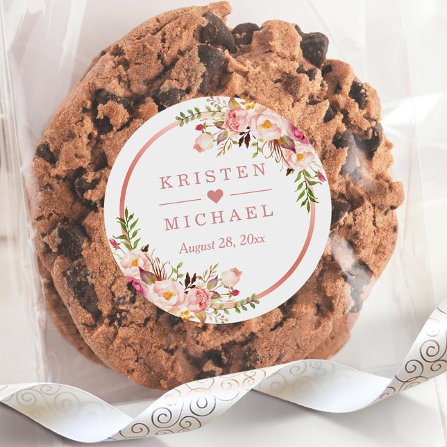 Pegatina Redonda Rosa Gold Rubor Boda Floral Rosa (Subido por el creador)