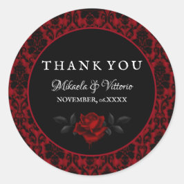 Pegatina Redonda Rosa gótico oscuro Boda Gracias