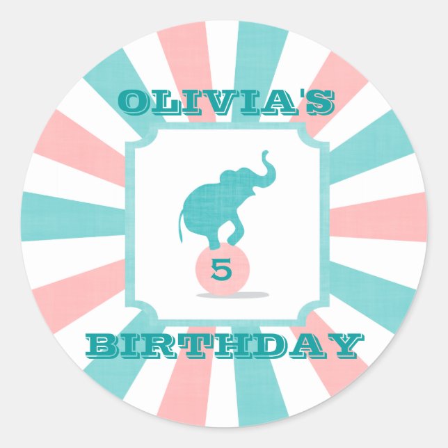 Pegatina Redonda Rosa | Gran cumpleaños del Fiesta del Carnaval Tur (Anverso)