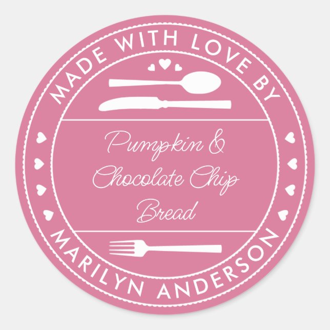 Pegatina Redonda Rosa hecho con amor Regalo de comida (Anverso)