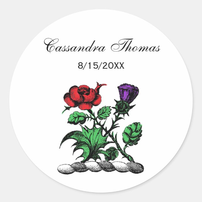 Pegatina Redonda Rosa heráldico y Escudo de fragmentos de pelo (Anverso)