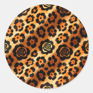 Pegatina Redonda Rosa Leopardo Dorado Estampado Animal