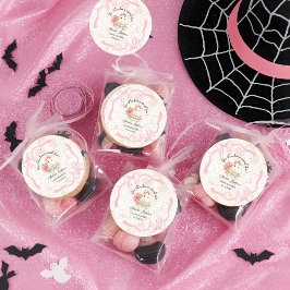 Pegatina Redonda rosa lindo fantasma pequeña ducha bebé Invitación