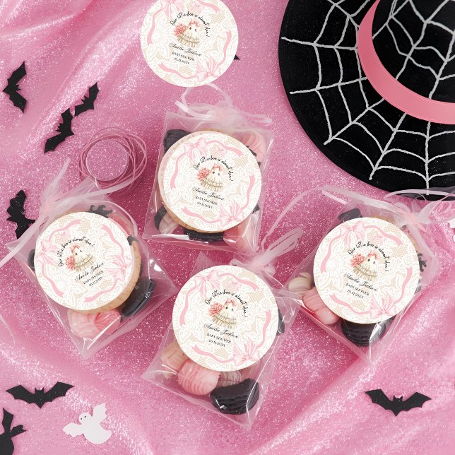 Pegatina Redonda rosa lindo fantasma pequeña ducha bebé Invitación (Subido por el creador)