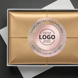 Pegatina Redonda Rosa Logotipo del Purpurina Gold Pastel