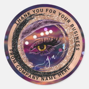 Pegatina Redonda Rosa Logotipo Eyelash Nombre Holograma Gracias Mon