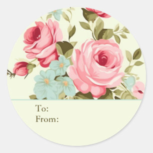 Pegatina Redonda Rosa Lt Amarillo Shabby Chic Personalizado Para y