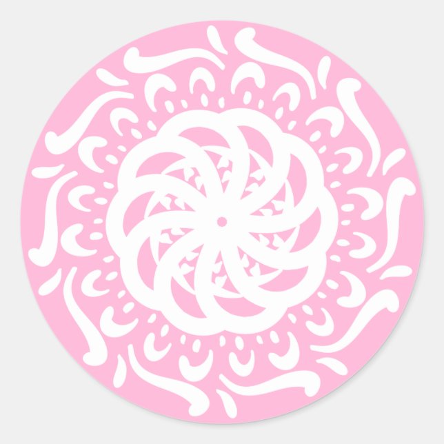 Pegatina Redonda Rosa Mandala (Anverso)