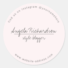 Pegatina Redonda Rosa Manuscrito Único Minimalista