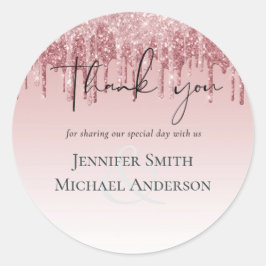 Pegatina Redonda ROSA MÁS BARATO Boda Purpurina rosa dorado