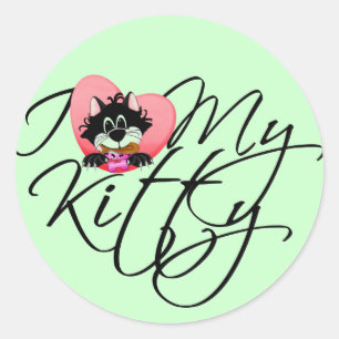 Pegatina Redonda Rosa Me encantan mis camisetas y regalos Kitty