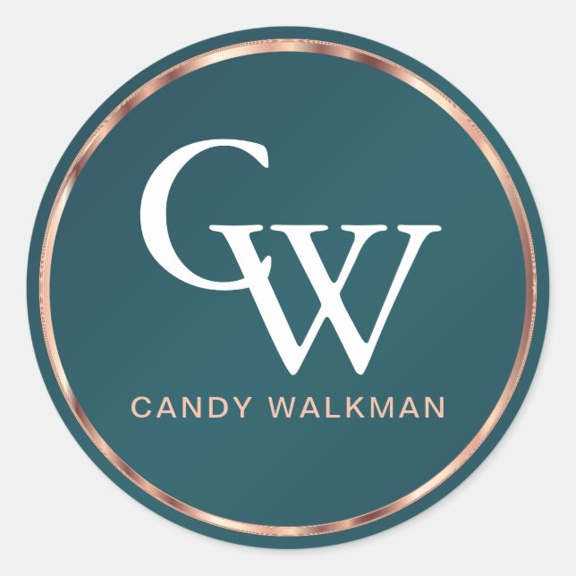 Pegatina Redonda Rosa metálico oro y Verde azulado (Anverso)