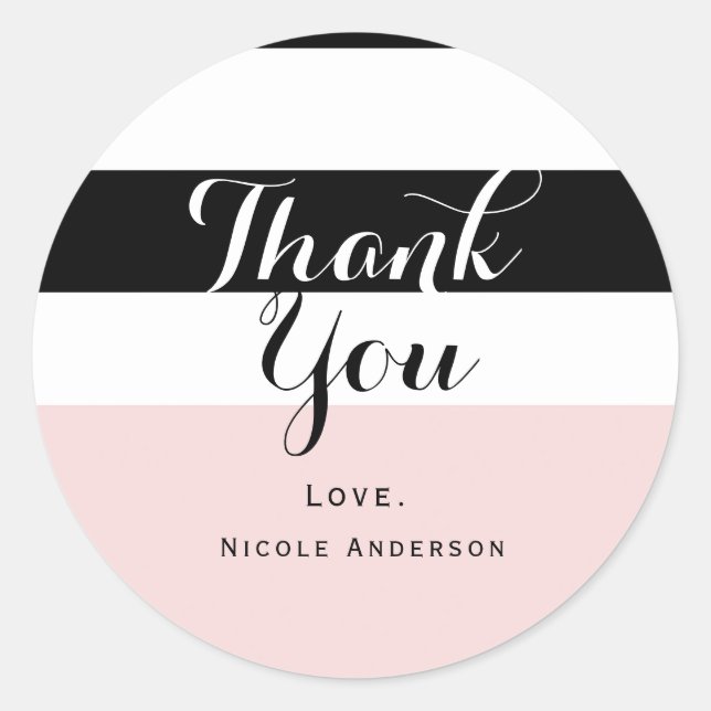 Pegatina Redonda Rosa Moderno con Franja Negra y Blanca Fiesta (Anverso)