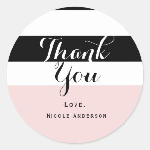 Pegatina Redonda Rosa Moderno con Franja Negra y Blanca Fiesta