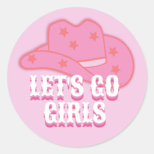 Pegatina Redonda Rosa moderno Vamos Chicas Gorra de vaqueros Rodeo