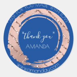 Pegatina Redonda Rosa Monograma Gracias Tienda Web Azul