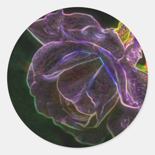 Pegatina Redonda Rosa morado Resumen Flor arte (Anverso)