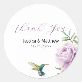 Pegatina Redonda Rosa morado y colibrí